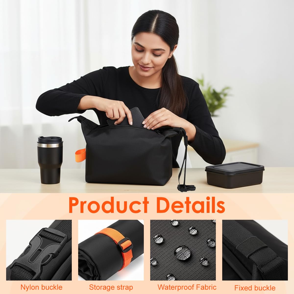 HASTHIP Insulated Lunch Bag for Work, School and Picnic with Quick-Release Buckle Handle | Waterproof Minimalist Tote