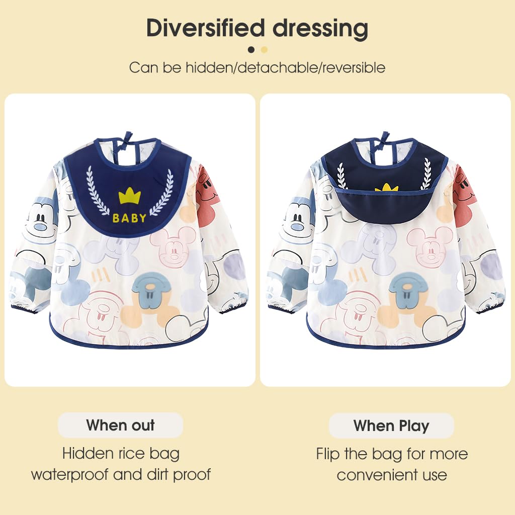 SNOWIE SOFT® Baby Apron Long Sleeve Bib Baby Bib Waterproof EVA Long Sleeve Bib Fashion Cartoon Print Baby Bib Tie Back Closure Toddler Bib for DIY Crafting, Feeding for Baby 1-2 Years Old