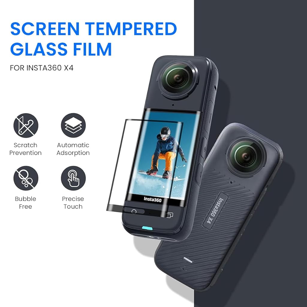 ZORBES® Screen Protector for Insta 360 X4, 9H Tempered Glass HD Lens Protector and Anti-Scratch Silicone Cover, Compact & Portable Design, Precise Fit for Insta360 Camera, Protects from Scratches