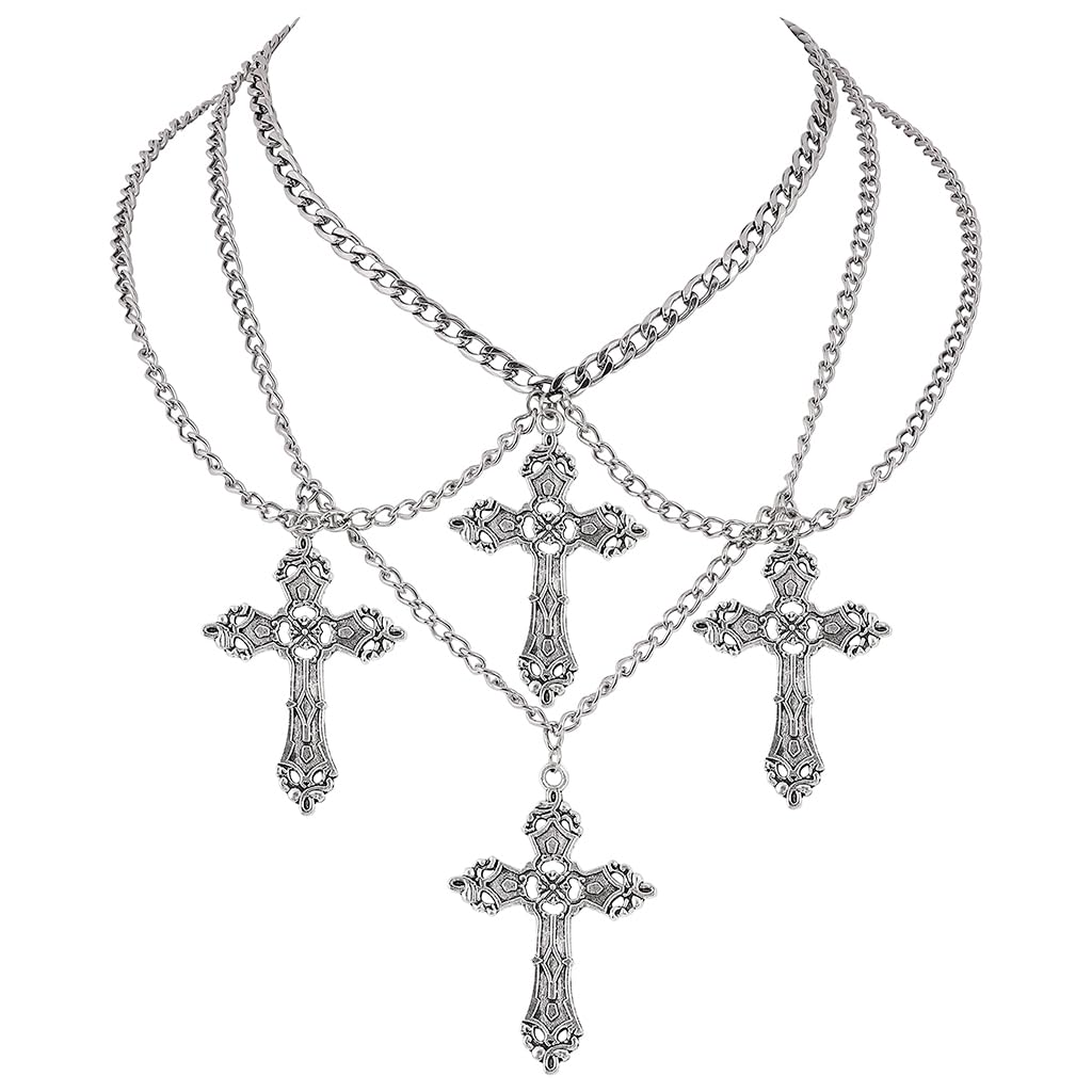 SANNIDHI Necklace for Women featuring Gothic Cross Pendant and Adjustable Layered Chains | Y2K Punk Jewelry Gift