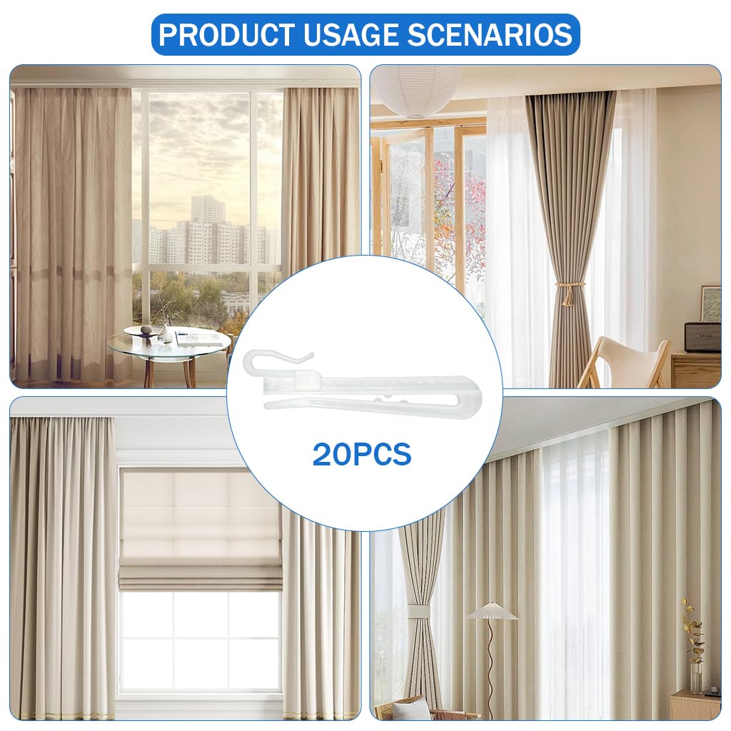 HASTHIP Curtain Pinch Pleat Hooks for Drapes and Shower Curtains with 85mm Adjustable Anti Slip Ratchet Design | Set of 20