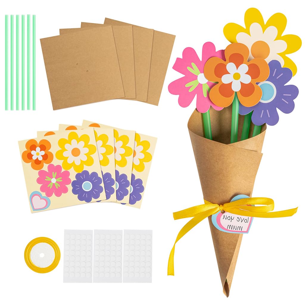 PATPAT DIY Paper Flower Bouquet Kit for Kids with 24 Craft Papers and Templates | Group Art Activities