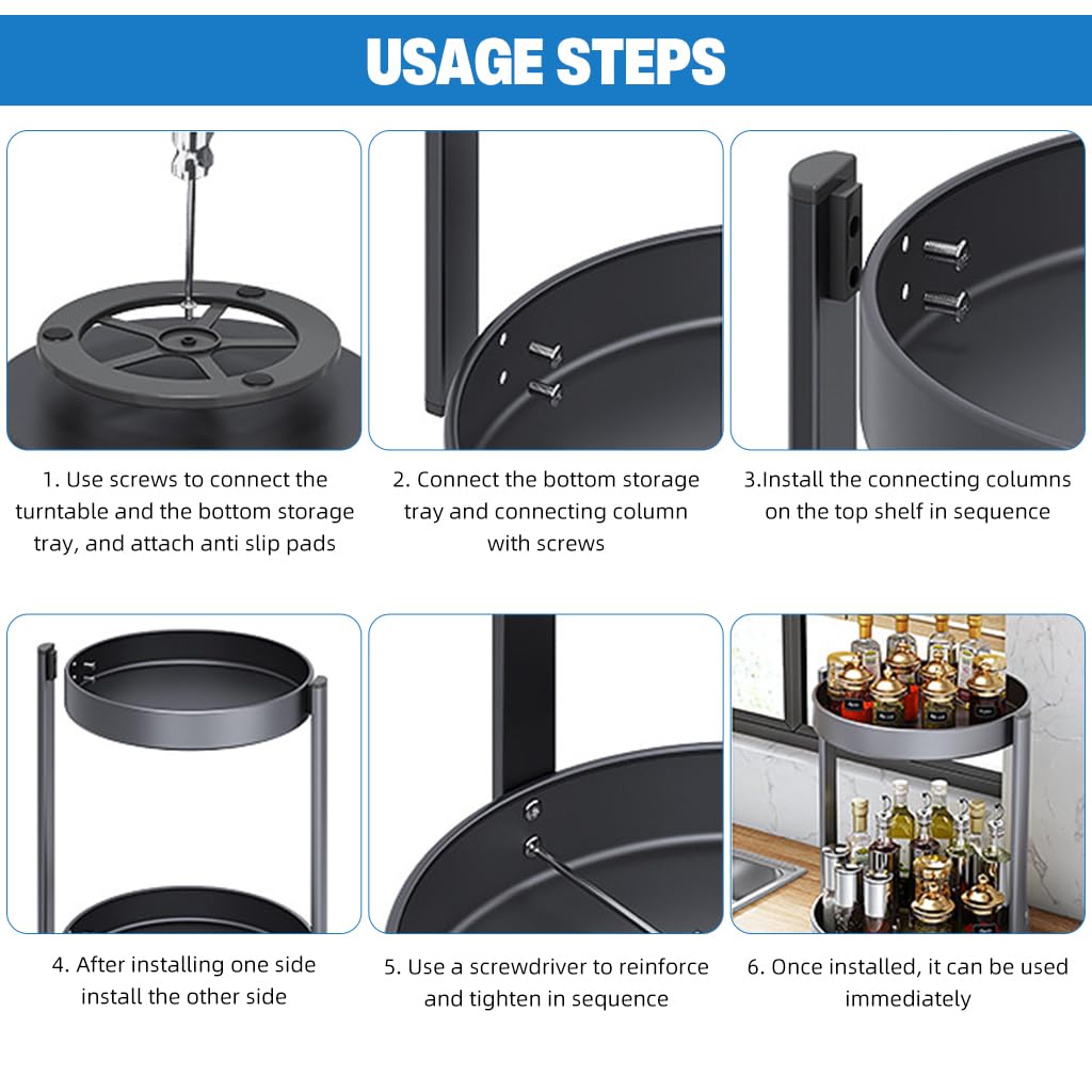 Supvox Seasoning Bottle Storage Rack with 360° Swivel Double Layer Design 29.8x32cm Stainless Steel | Kitchen Organizer Tray