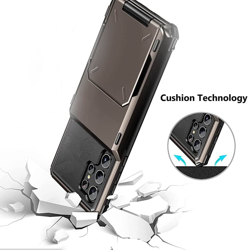 ZORBES Phone Case for Samsung Galaxy S23 Ultra with Hidden Card Slot and Dual Layer 6.8 in Protection | Grey TPU Frame