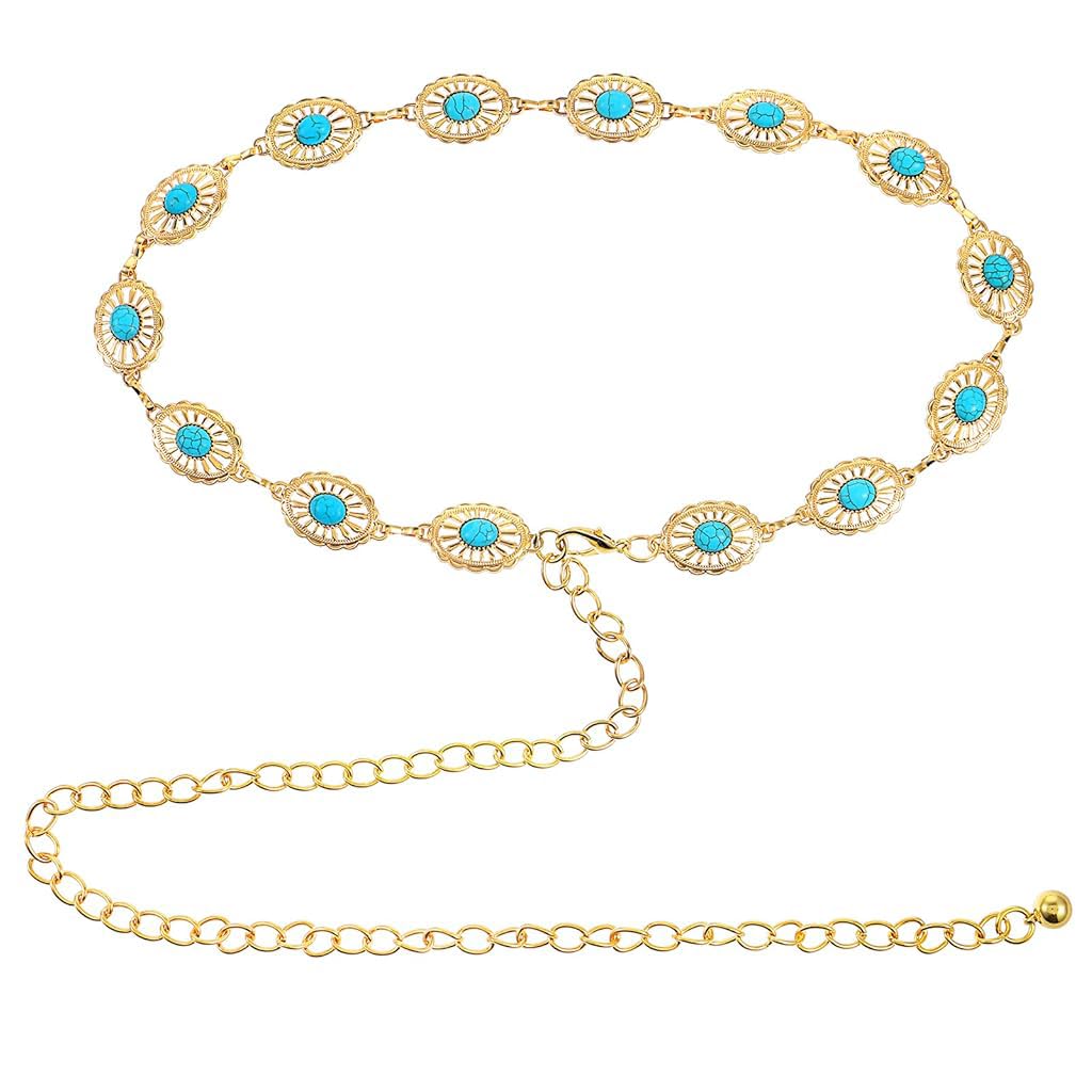 PALAY® Gold Waist Chain for Women Stylish Body Belly Chain Ladies Peacock Blue Beaded Beach Hip Chain for Saree, Crop Tops, Bikinis Jewelry Accessories - 23.6+19.6 Inch