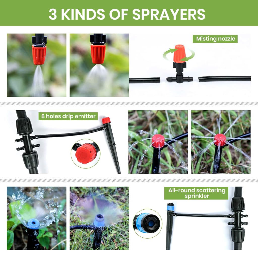 HASTHIP Slow Irrigation System Kit with 196ft and 26ft Hoses featuring 3 Sprinkler Types | Complete Drip Accessories