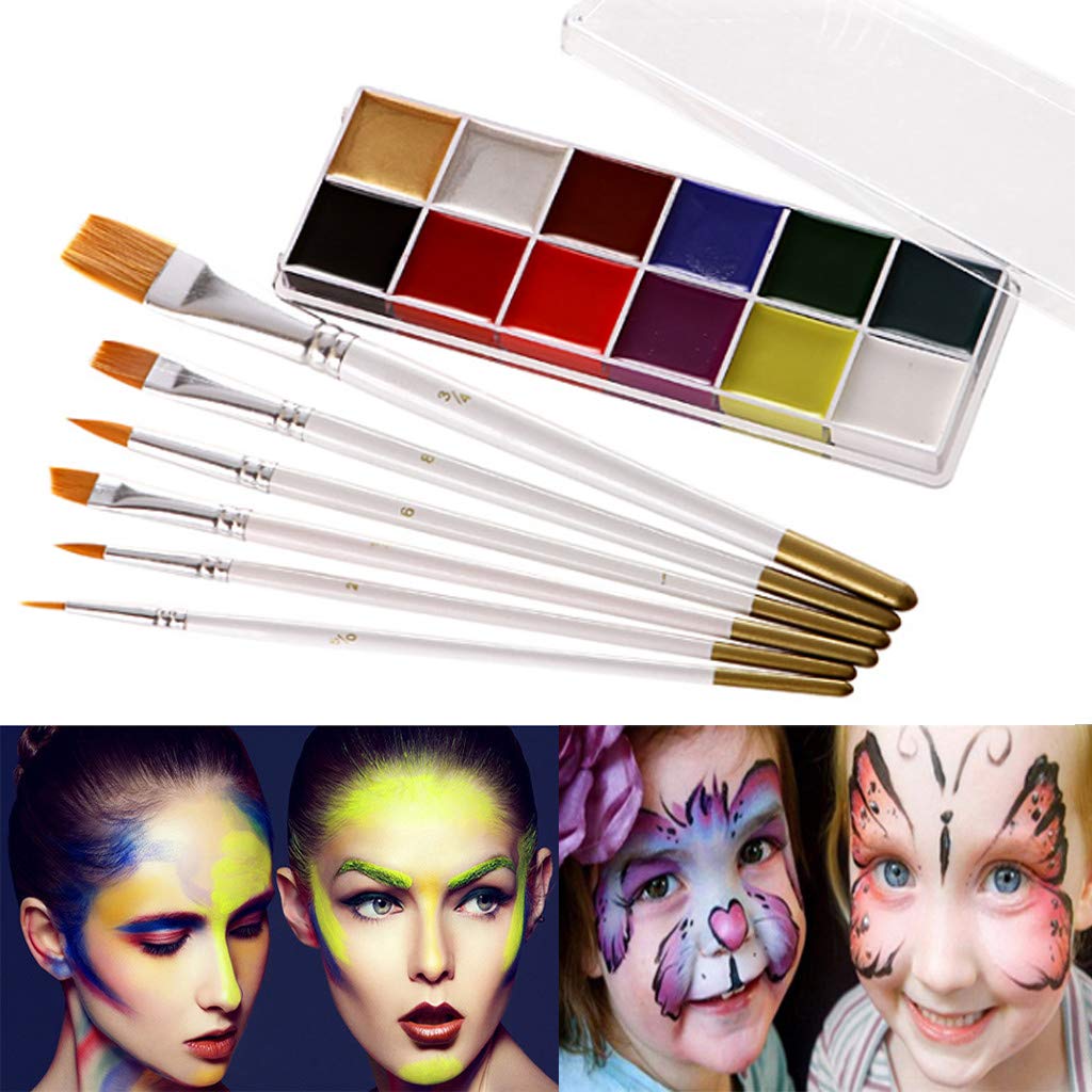 Climberty  Face Body Paint Oil 12 Colors, Face Painting Kits, Professional Painting Halloween Art Party Fancy Make Up Set with 6 Brushes, Hypoallergenic Non-Toxic Oil Body Paint Kits for Adults Kids