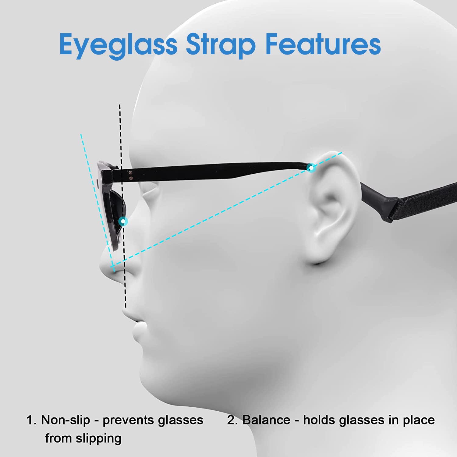 HASTHIP Glasses Straps Adjustable 23–40 cm with Silicone Sleeves and Elastic Nylon | 9 Pcs Set for Adults Sunglasses