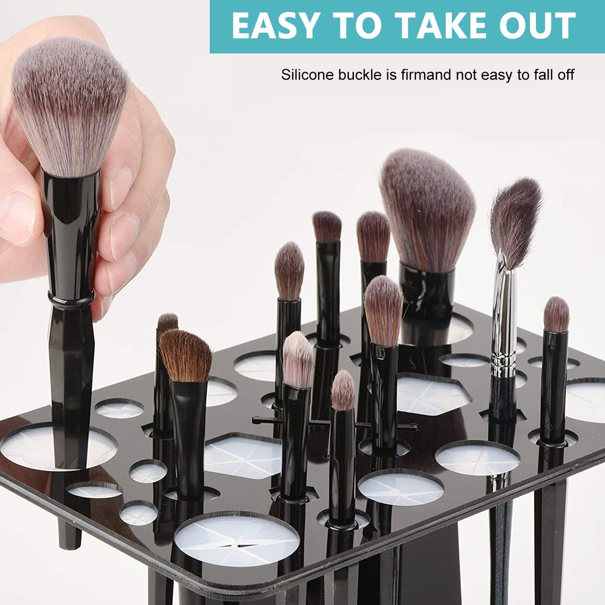 MAYCREATE Makeup Brush Holder Organizer with 28 Slots featuring 360° Rotatable Acrylic Stand | Black