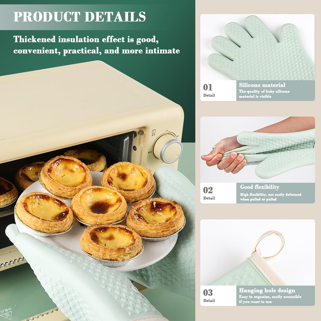 Supvox Oven Mitts for Cooking and Baking with Cotton Liner and Anti Slip Texture | Heat Resistant Silicone One Size Fits All