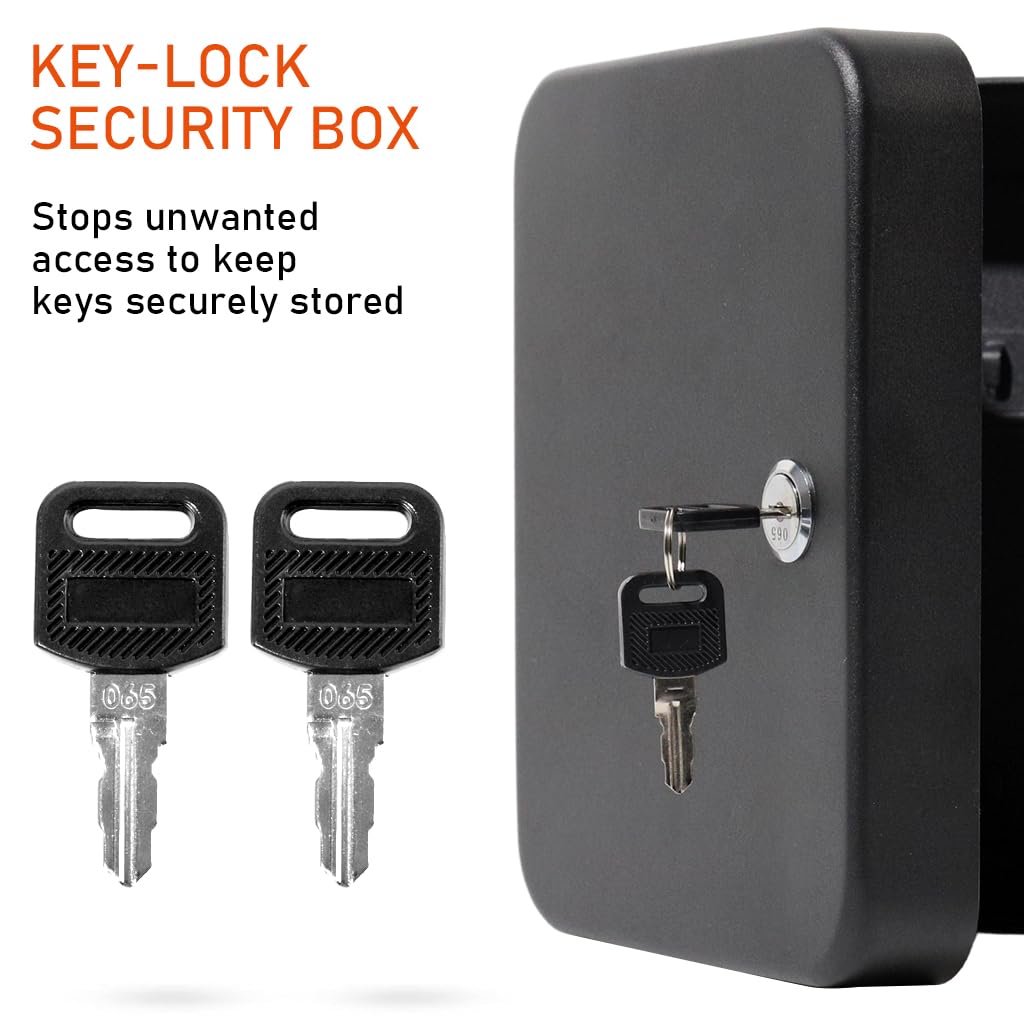 HASTHIP® 20-Keys Steel Key Cabinet with 2 Unlocking Keys, Wall Mounted Key Organizer Black Frosted Security Box with Hooks and Large Key Tag Labels