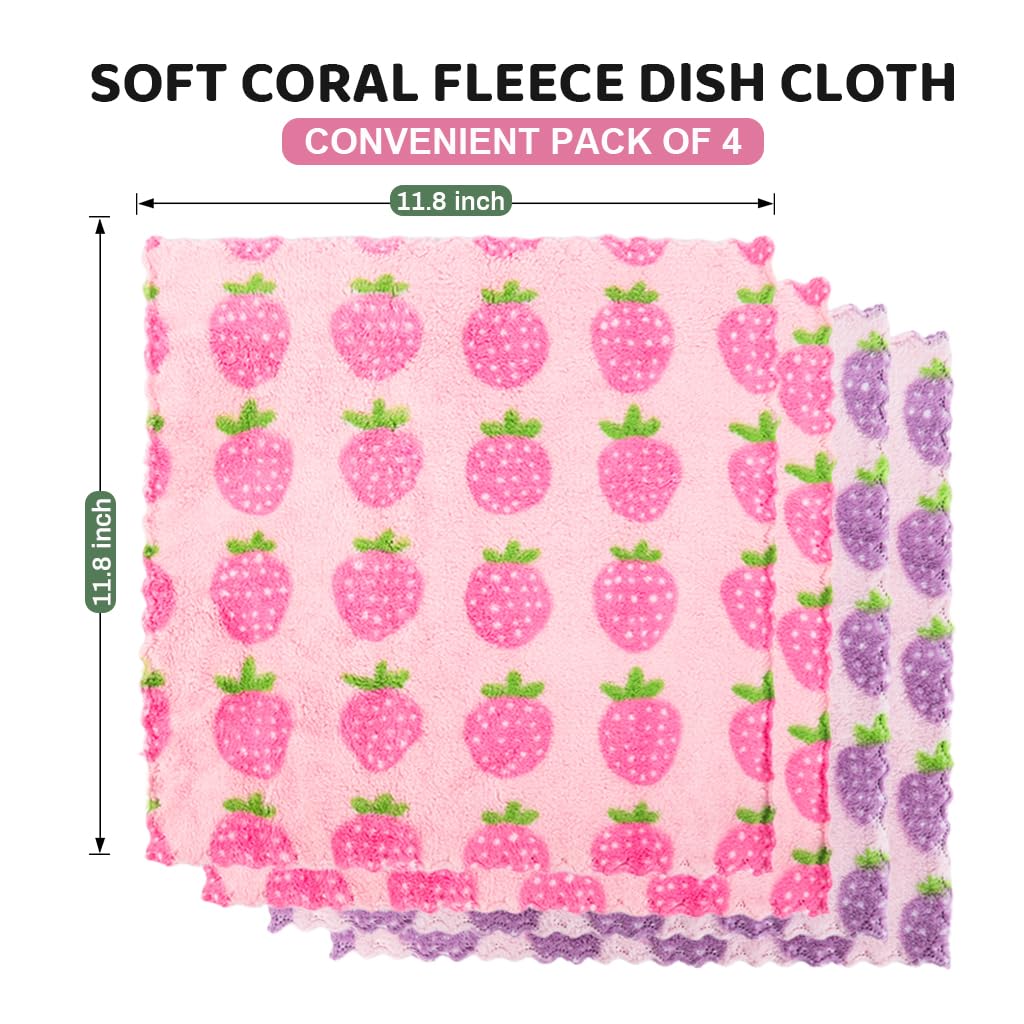 HASTHIP Reusable Kitchen Towels 30x30cm for Cleaning with Soft Coral Fleece | 4Pcs Set