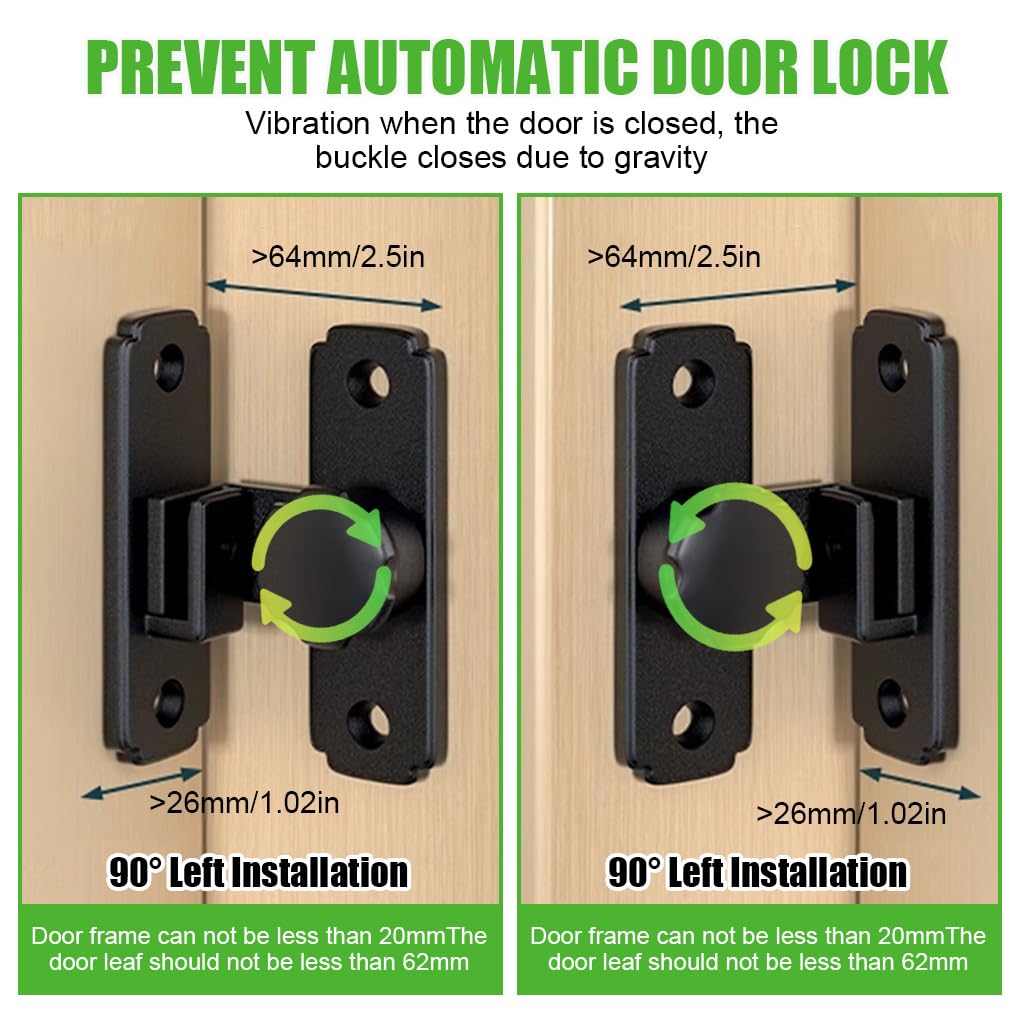 HASTHIP Barn Door Lock for Garden and Bathroom with 90 Degree Interlock Design | 304 Stainless Steel Black Latch