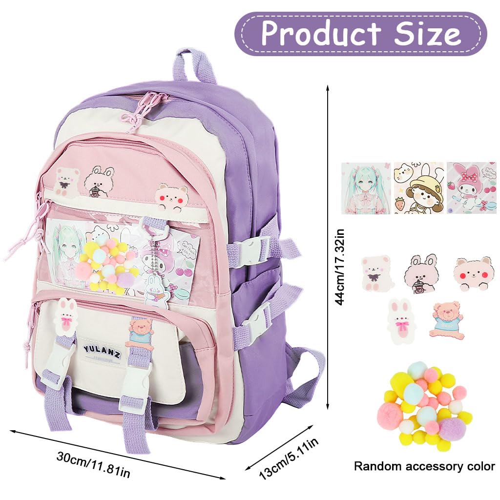Zibuyu Backpack for School and Travel with Waterproof Nylon Fabric | Cute Purple Design for Girls