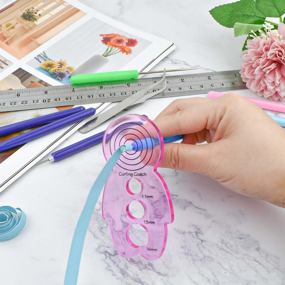 HASTHIP Quilling Tools Kit with 24PCS Slotted Needle Pens and Curling Board for Paper Crafts