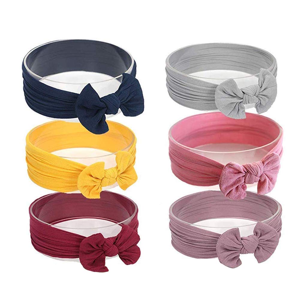 SNOWIE SOFT® Cotton Headbands Turban Knotted Girls Hairband Super Soft and Stretchy Hair Wrap for Baby Girls, Pack of 6 - Multicolor
