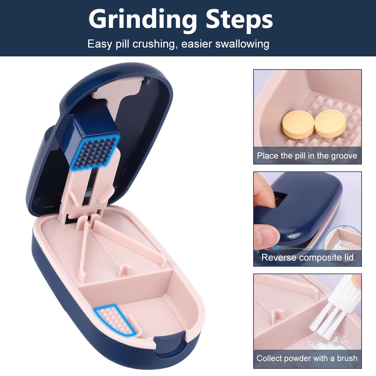 HANNEA Pill Cutter Splitter for Small Tablets with Safety Blade Guard and V-Shaped Groove | Blue Portable 0.08–0.8 in Pill Storage