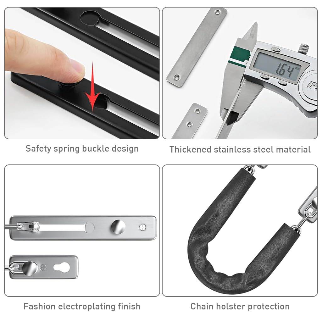 Supvox Door Chain Lock for Bedroom and Bathroom Safety featuring Spring Anti-Theft Press Lock and 5 in Stainless Steel Chain