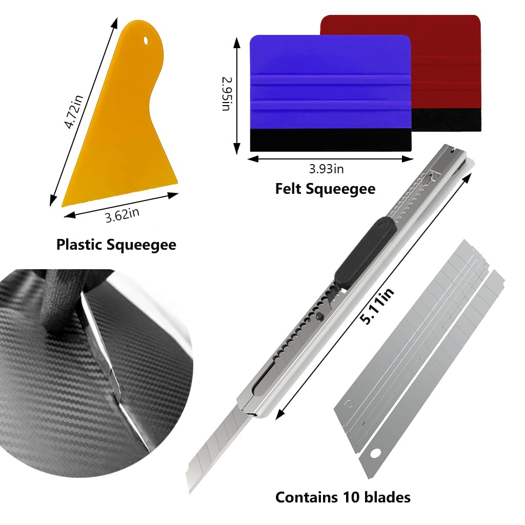 STHIRA® Car Window Film Tint Tool Kit, Vinyl Wraps Application and Removal Tool Kit with 2 Pairs Gloves, Felt Squeegee, Scraper, Edge Trimmer, and Retractable Cutter for Car Wrap, Window Tint, Decal