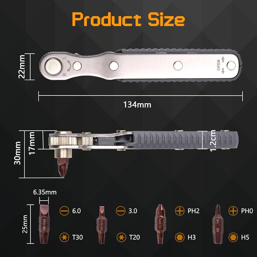 Serplex Ratchet Wrench Set for Tight Spaces with 36 Tooth Reversible Mechanism and CRV Steel