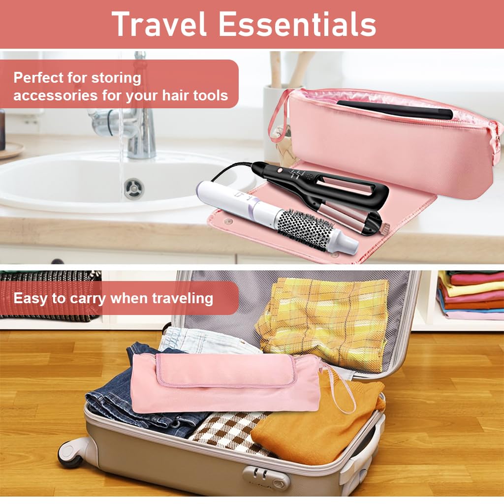 MAYCREATE Hair Tools Travel Bag for Flat Irons and Curling Irons with Silicone Pad 46x12x15cm Pink