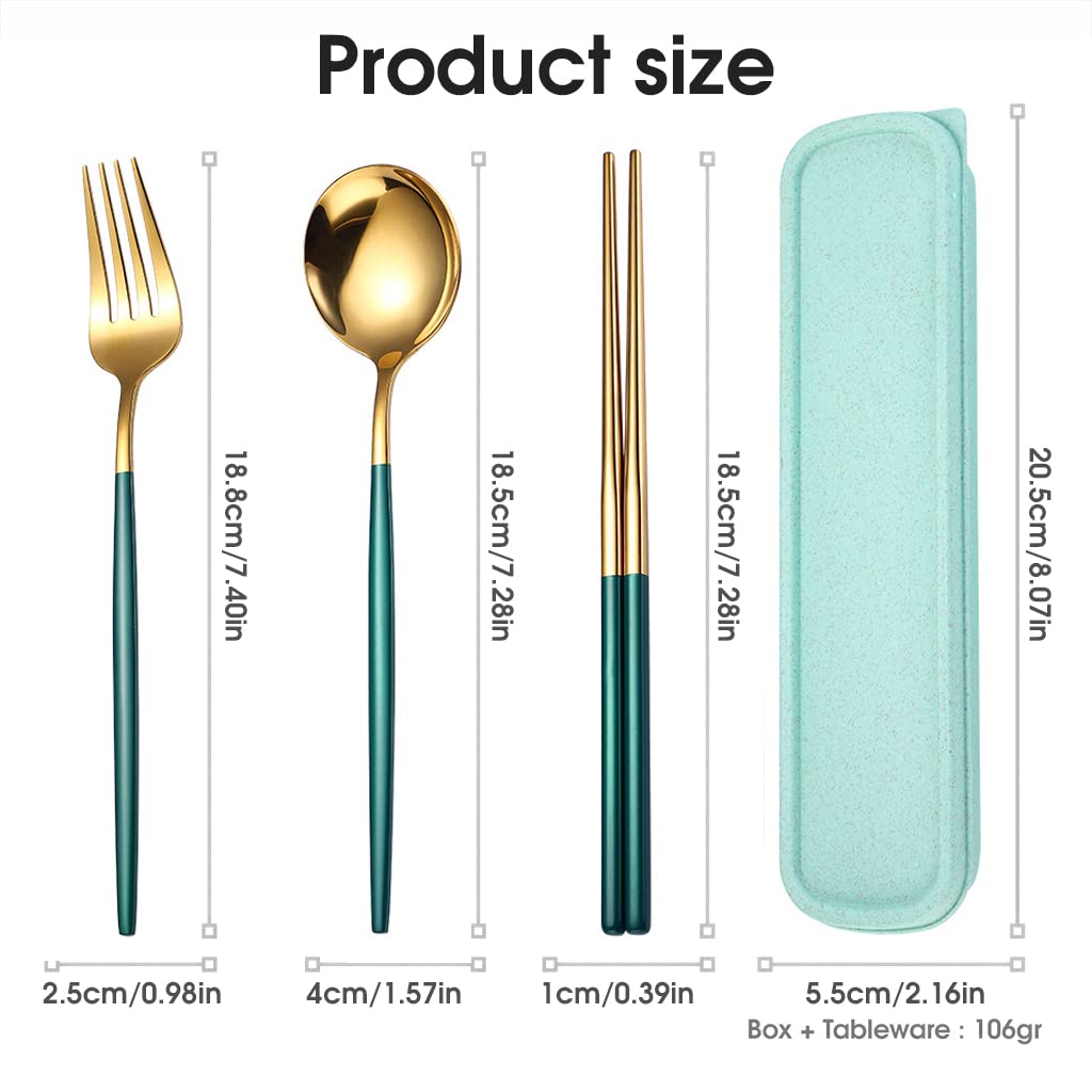 ELEPHANTBOAT Cutlery Set for Travel and Home with Storage Case | 3 Pcs Gold Stainless Steel Flatware
