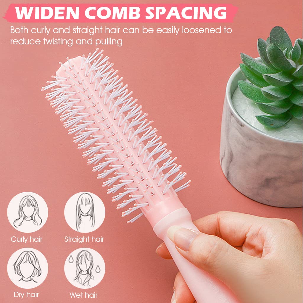 ZIBUYU Hair Brush Comb Set for Detangling and Styling with Ergonomic Handle | Pink 3 Piece Gift Box
