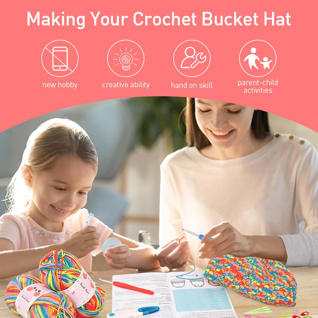 PATPAT DIY Crochet Hat Material Kit for Beginners with Variegated Cotton Yarns | Adult Handmade Gift