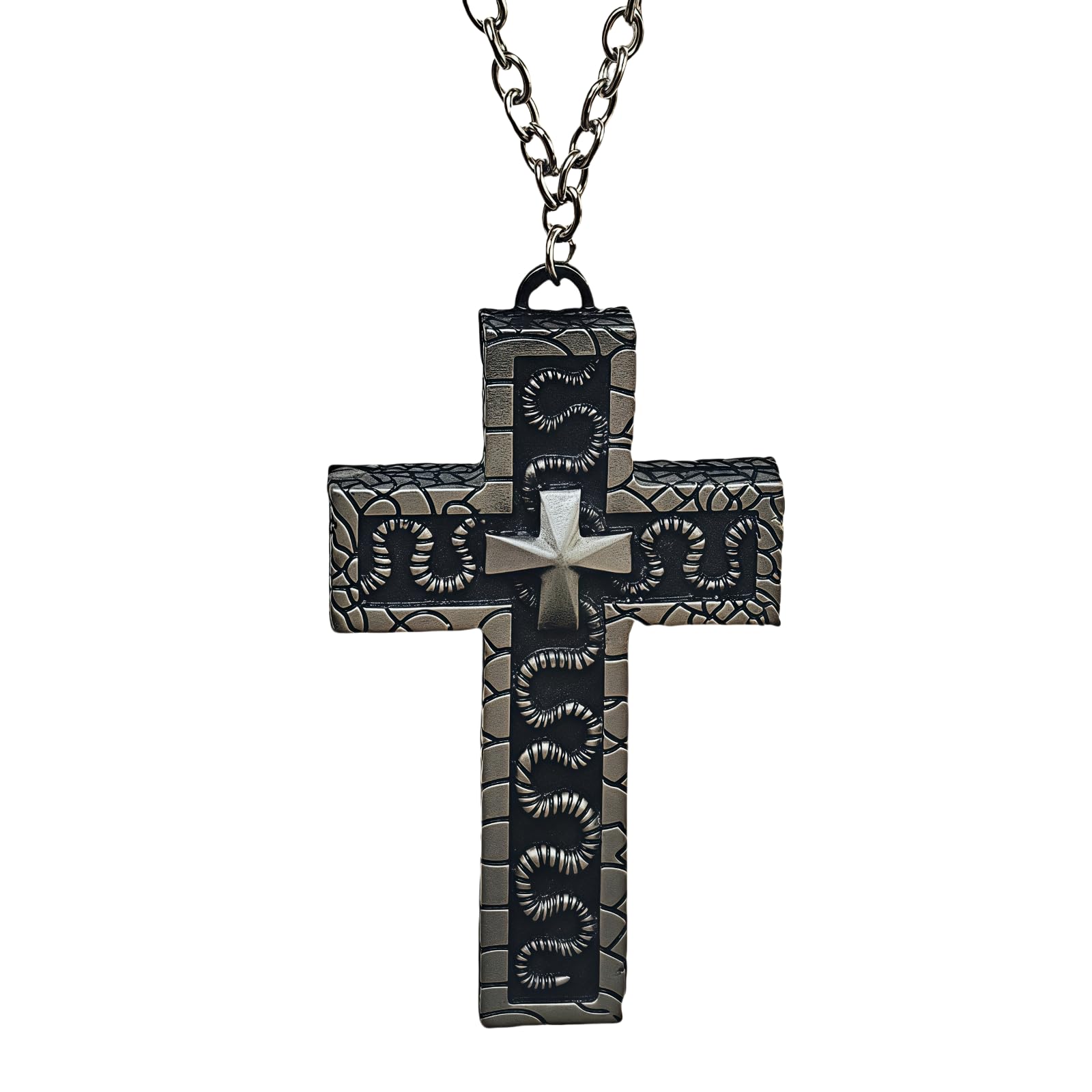 Proberos® Cross Necklace Secret Compartment 3D Stereo Carving Necklaces Men's Vintage Large Cross Chain for Men