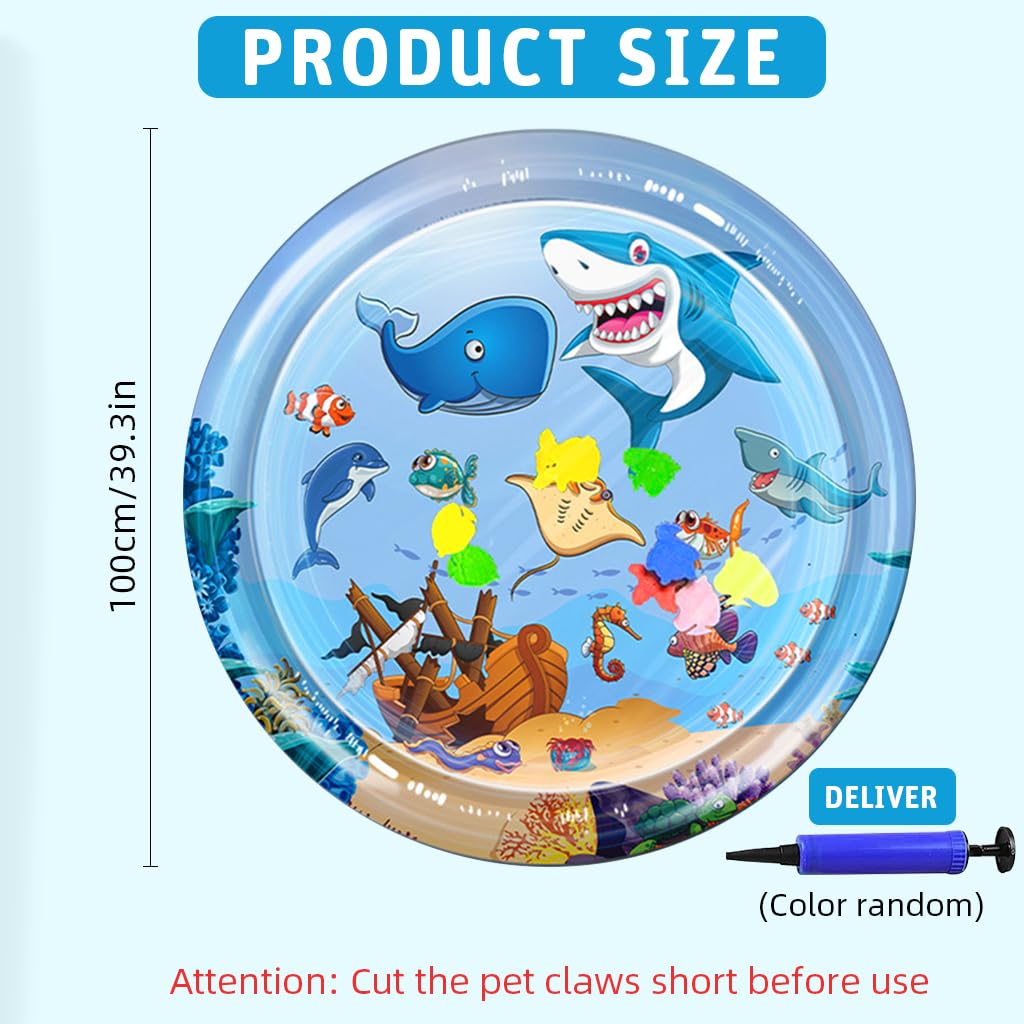 Qpets Cat Water Bed for Summer Cooling with Built in Fish Ornaments and Air Pump | 39.37 in Thicken PVC Mat