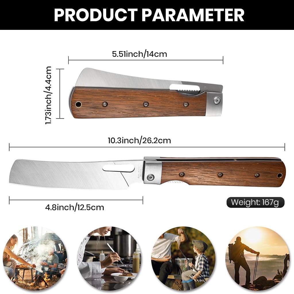 Supvox Kitchen Cutter for Camping and BBQ Cooking with 10 in Blade and Wooden Handle