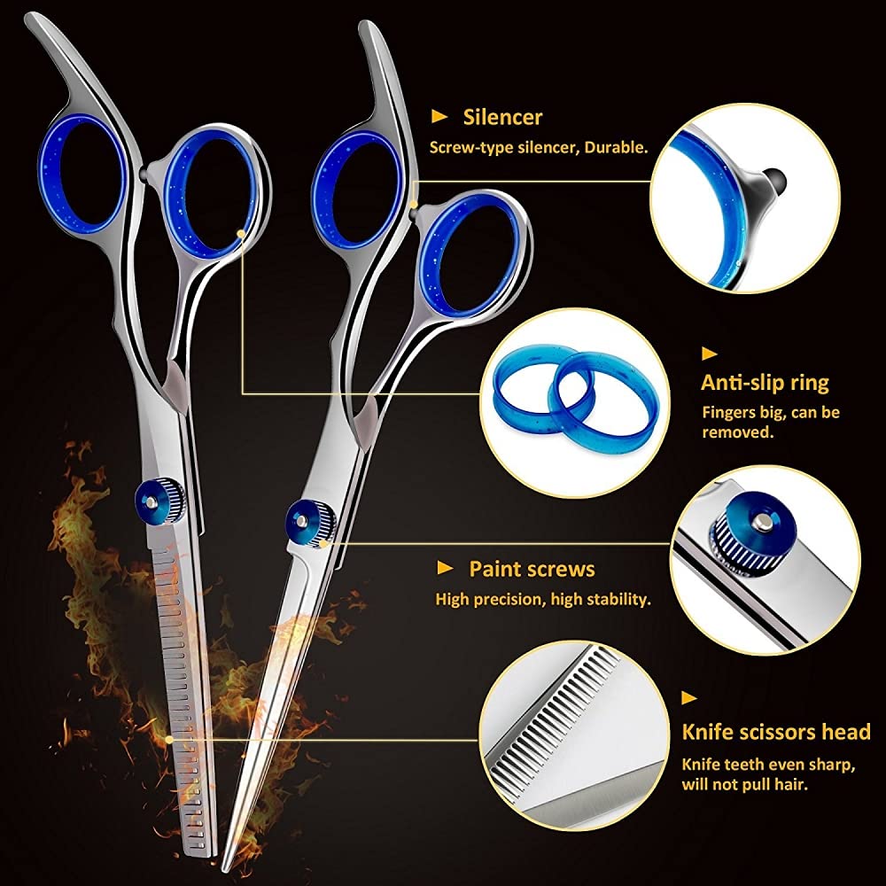 MAYCREATE Scissors for Hair Cutting with Adjustable Screw and Stainless Steel | 10 Pcs Set