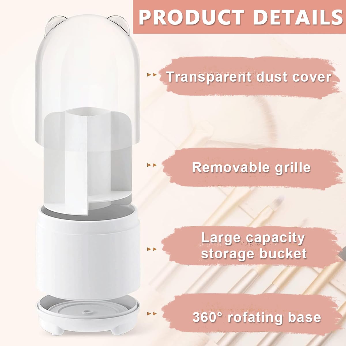 MAYCREATE Makeup Brush Holder Organizer for Vanity with 360° Rotating 5 Slots and Clear Lid