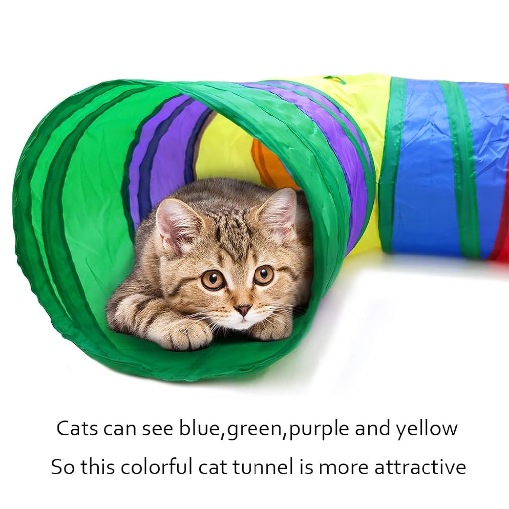 Qpets® 3 Way Rainbow Cat Tunnel Toys for Small Cats Pet Tube Collapsible Play Kitten Playing Indoor Outdoor Kitty Puppy Puzzle Exercising Hiding Training 3 PCS