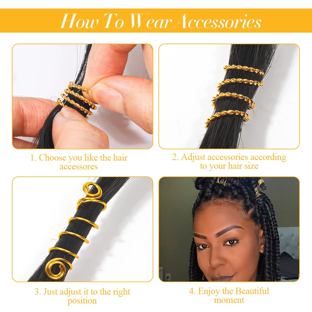 PALAY Hair Jewelry for Braids featuring 220 pcs metal rings and crown charms in gold for women