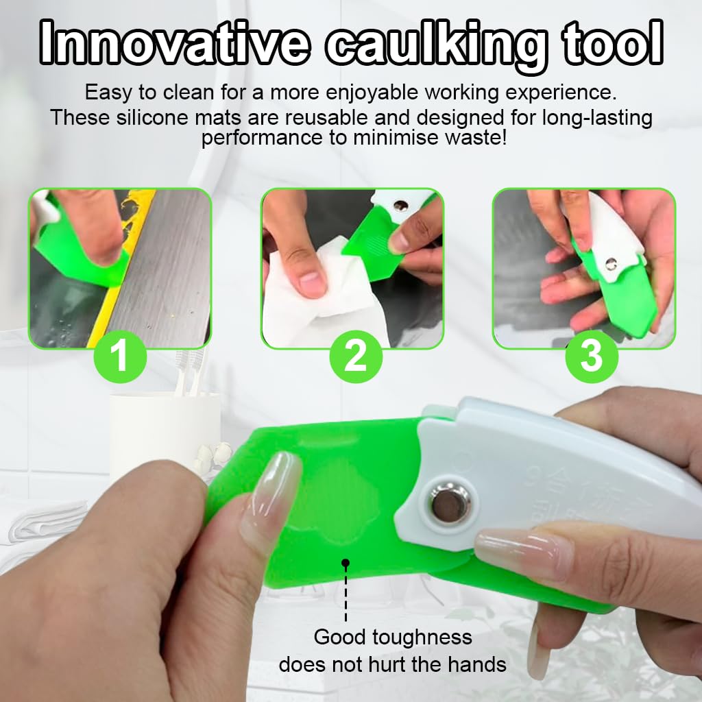 Serplex Caulking Tool Kit for Bathroom Kitchen and Window Sealing with 9-in-1 Scraper Tips | Foldable Handle Reusable PP Set