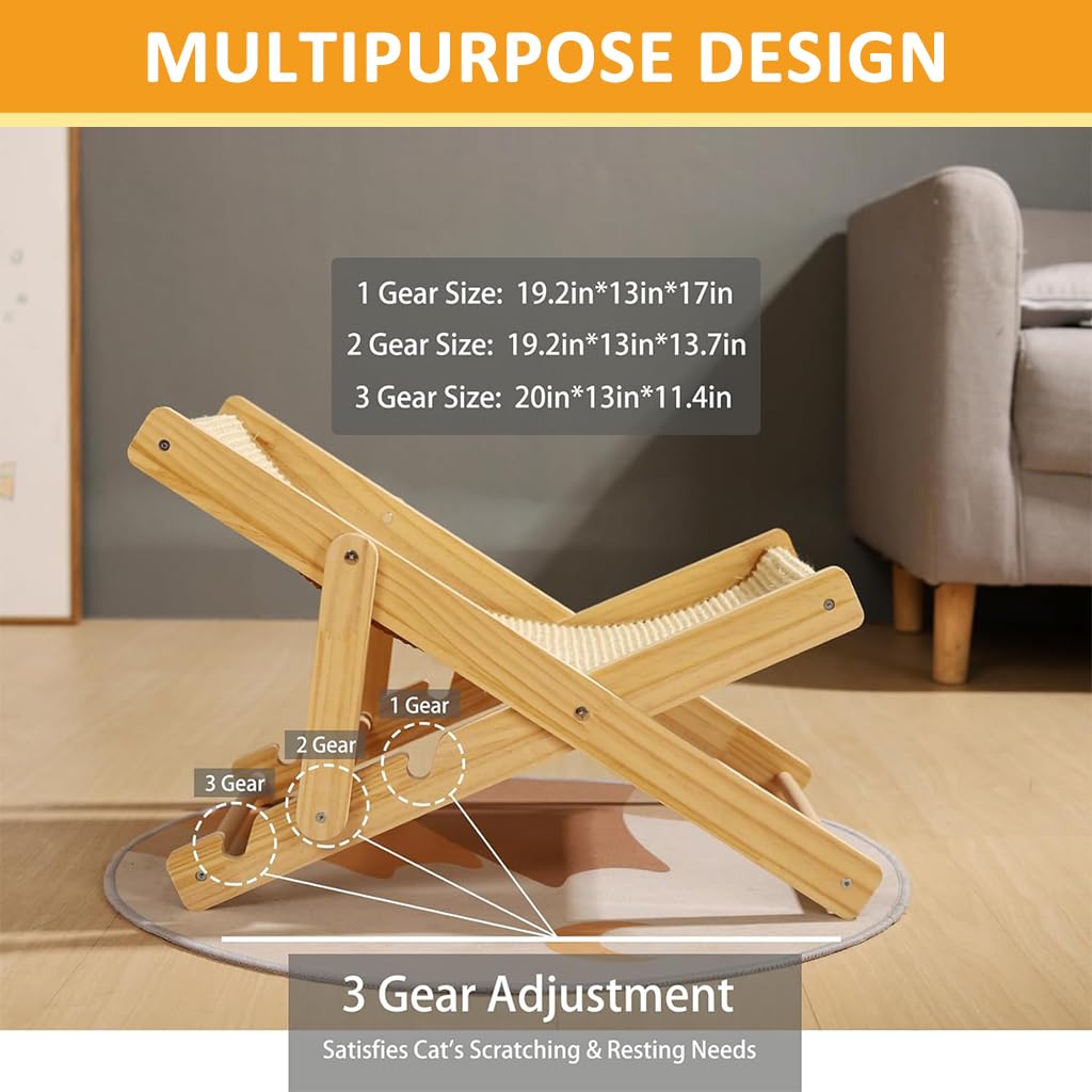 Qpets Cat Bed Scratcher for Relaxing and Claw Care featuring Adjustable Height 23.6×15.7 in Sisal Hemp Wood | Cozy Chair for Cats