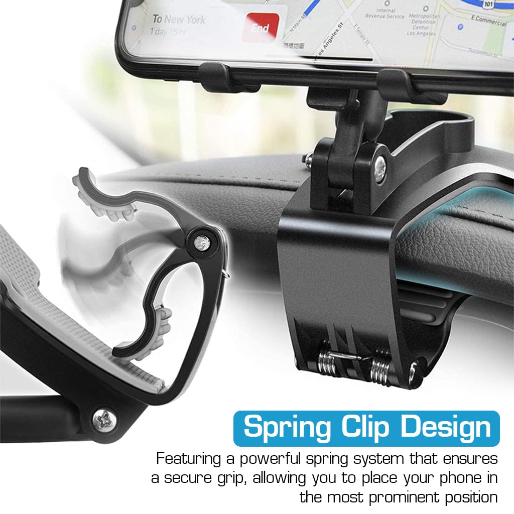 STHIRA Phone Holder for Car Dashboard and Sun Visor with 360° Rotation featuring Foldable ABS Clip | Fits 3.7–7 in Phones