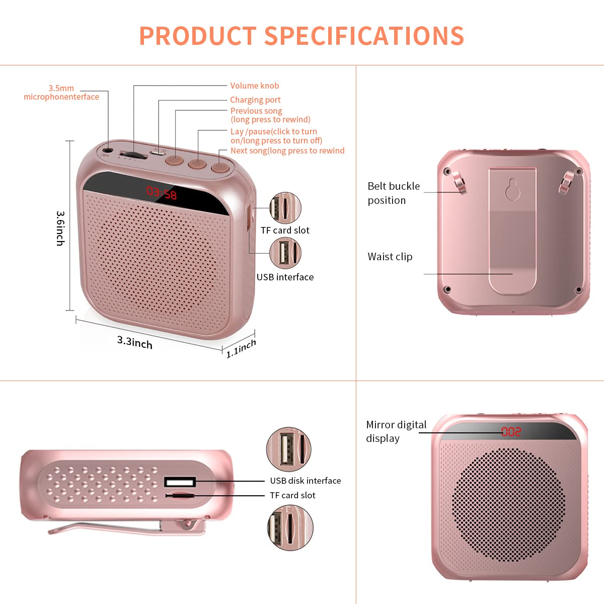 ZORBES Voice Amplifier for Teachers with 2200 mAh Rechargeable Battery and DSP Noise Reduction | Portable Microphone Headset Set
