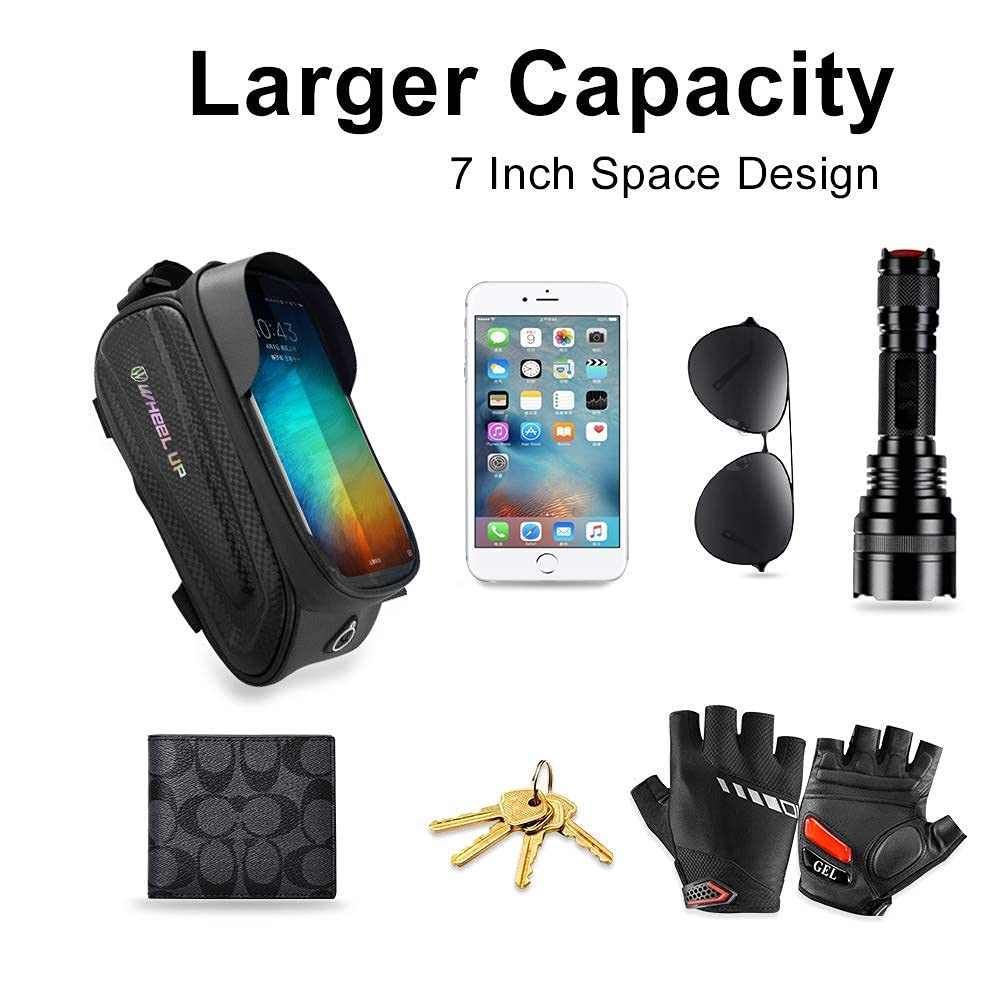 PROBEROS Cycle Frame Bag with 6.5 in Waterproof TPU Touch Screen and Double Zipper | Black