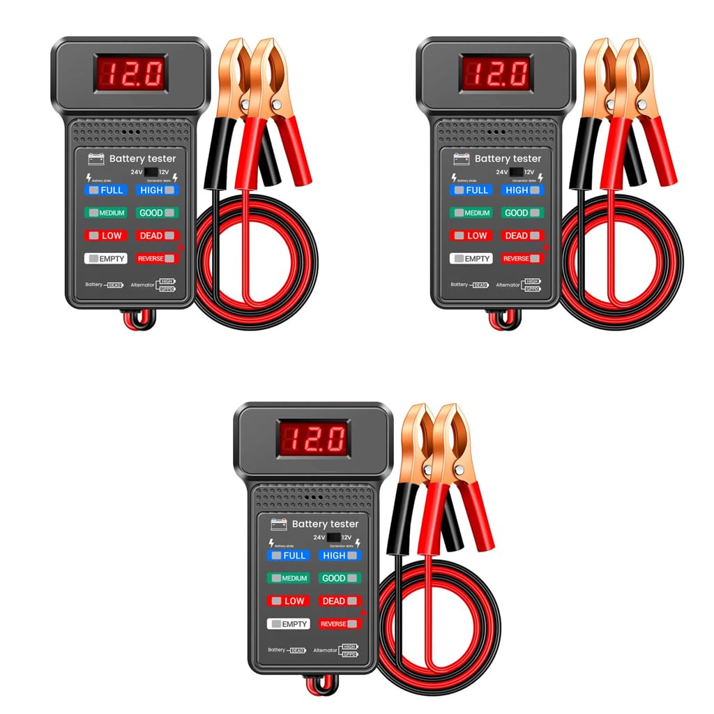STHIRA Car Battery Tester for 12V and 24V Vehicles with LED Indicators and 4 Stage Diagnosis | 3PCS