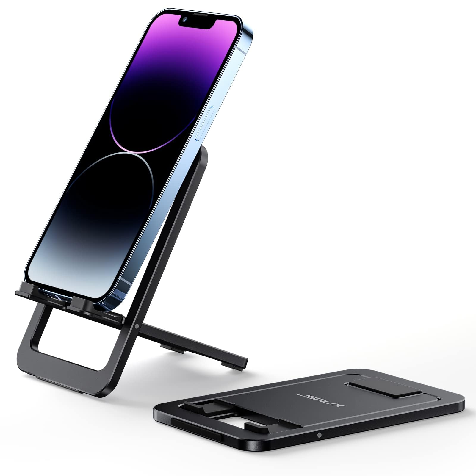 JSAUX® Universal Mobile Stand for Desk, Foldable Aluminum Adjustable Phone Mobile Stand for Office Desk Smart Gadgets, Desk Portable Travel Holder, Compatible for iPhone 16/15/14, Galaxy S25/S24, Black