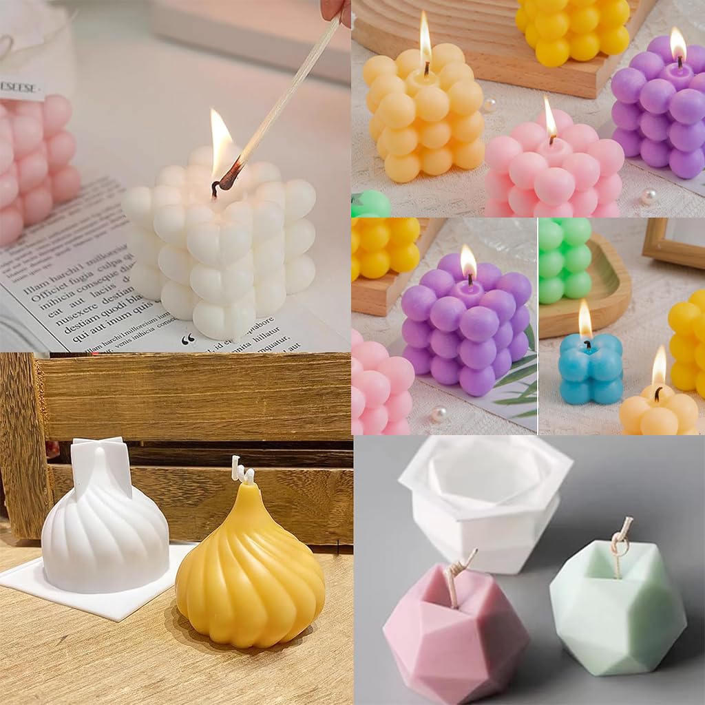 HASTHIP Silicone Candle Molds Set for DIY Candle Making with Flexible Non Stick Design | Reusable for Wax, Resin and Soap Crafts