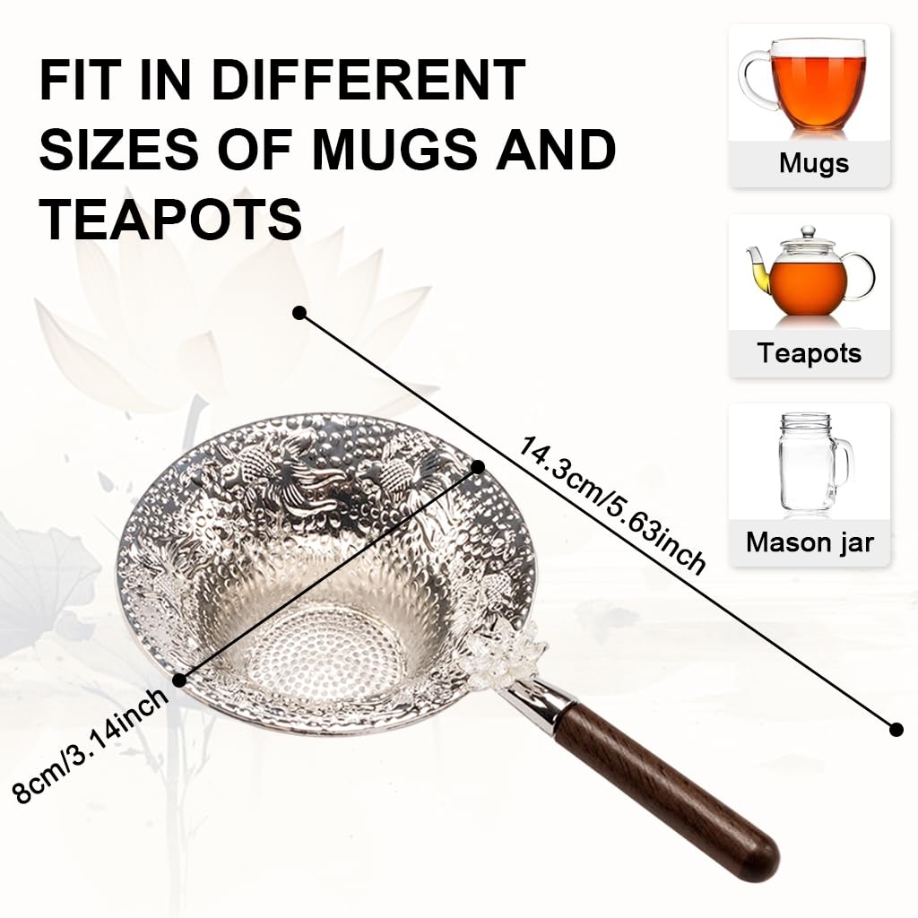 Supvox Tea Infuser for Loose Leaf Brewing with 3.14 in Mesh Basket and Wooden Handle | 3D Lotus Design