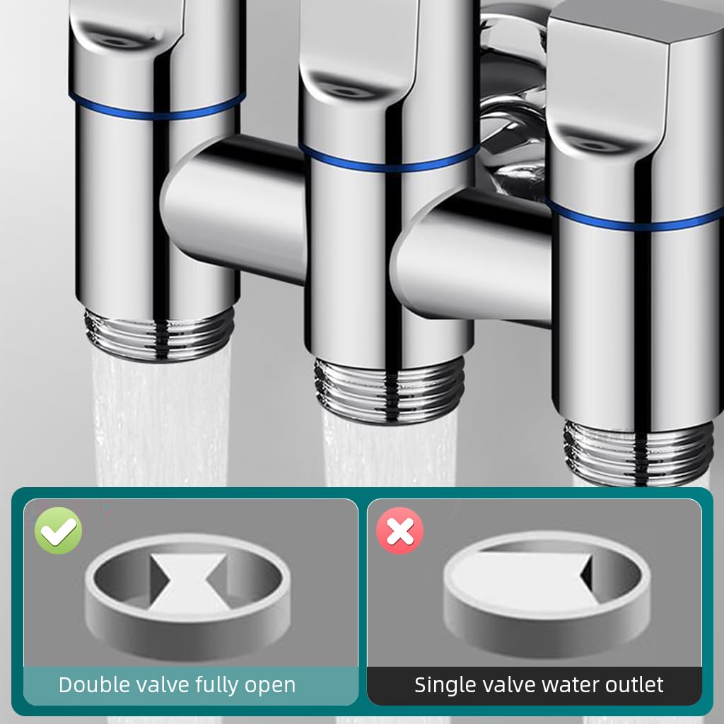 HASTHIP® Stainless Steel 3 in 1 Faucet Tap, 3-Way Angle Valve with Independent Controls, Universal 1/2