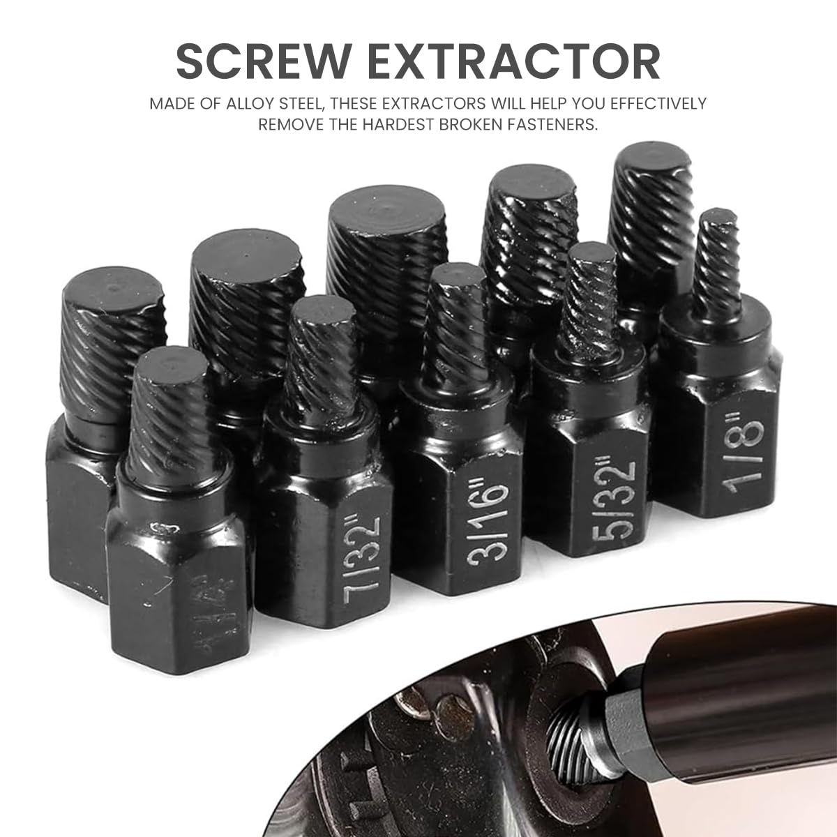 Serplex® 10Pcs Screw Extractor Set Damaged Screw Extractor Set Stripped Screw Extractor Set for Broken Bolt, Socket Extension Drill Bits Tools Set, Easily Remove Broken Screws, Studs, Bolts