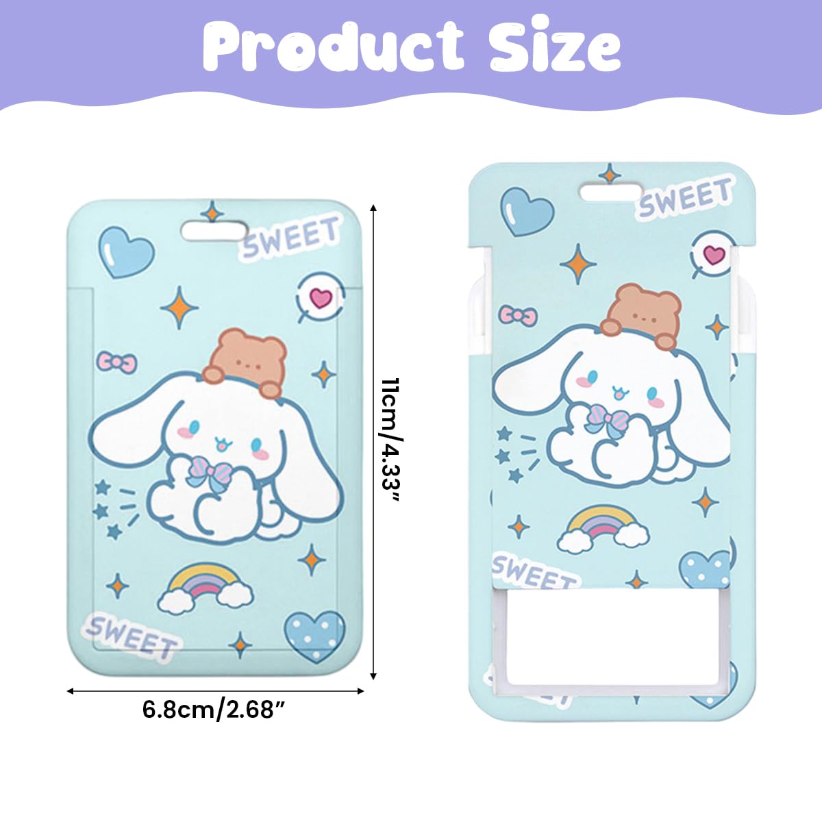 PATPAT Cartoon ID Card Holder for Students and Office Staff with Keyring Lanyard 110mm x 70mm | Clear Acrylic Sleeve Set of Two