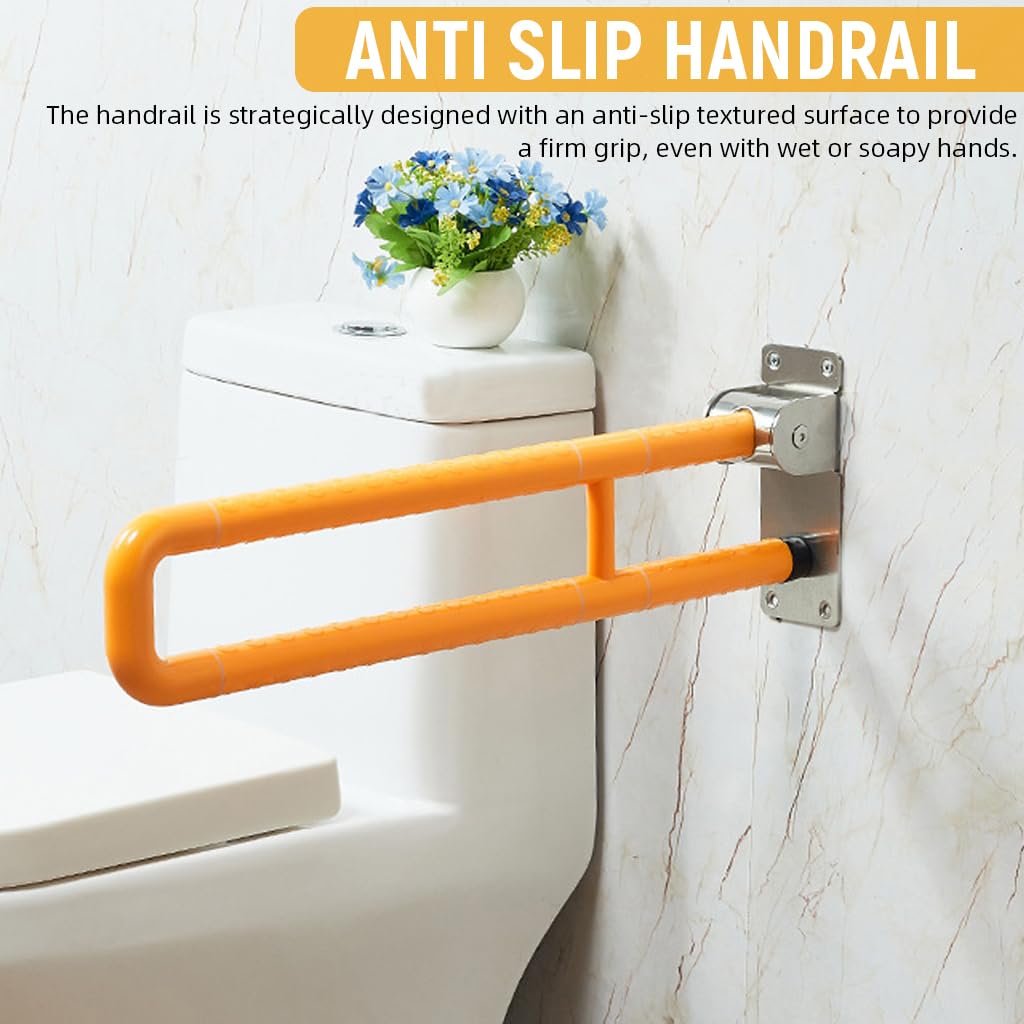 HANNEA Folding Grab Bar for Bathroom featuring Anti Slip Handrail and Screw Fixing | Stainless Steel Safety Support for Seniors