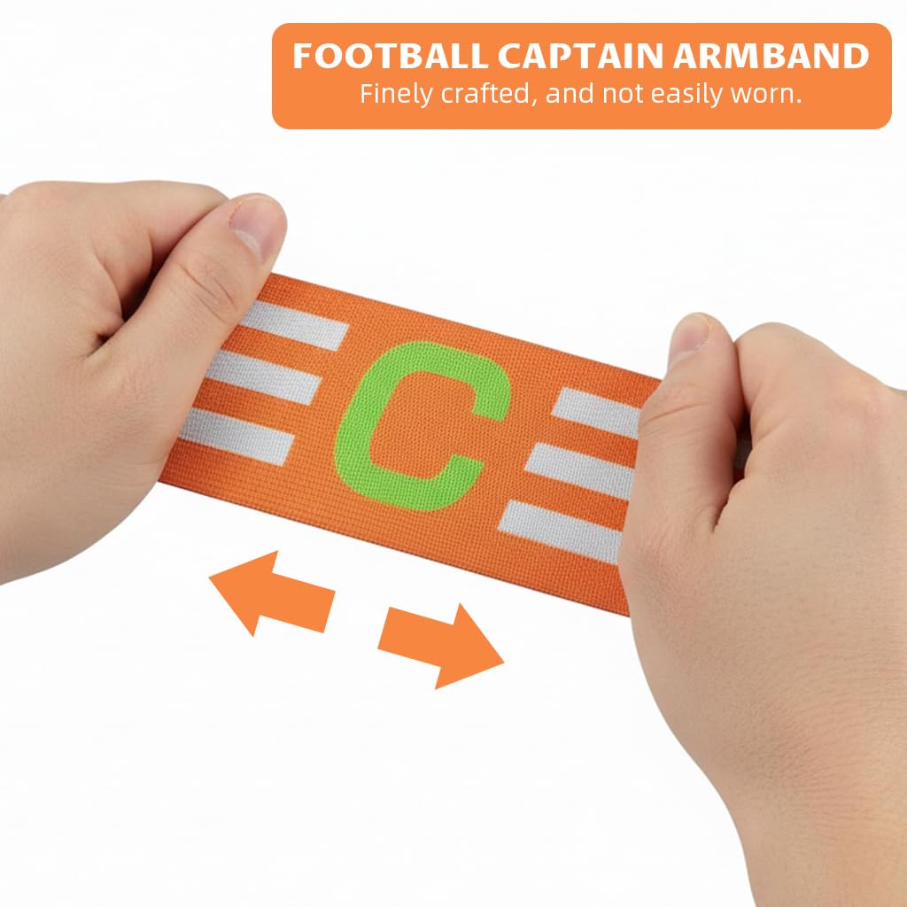 Proberos Football Captain Armband Pack of 2 for Team Leaders with Stretchy C Design | Green and Orange