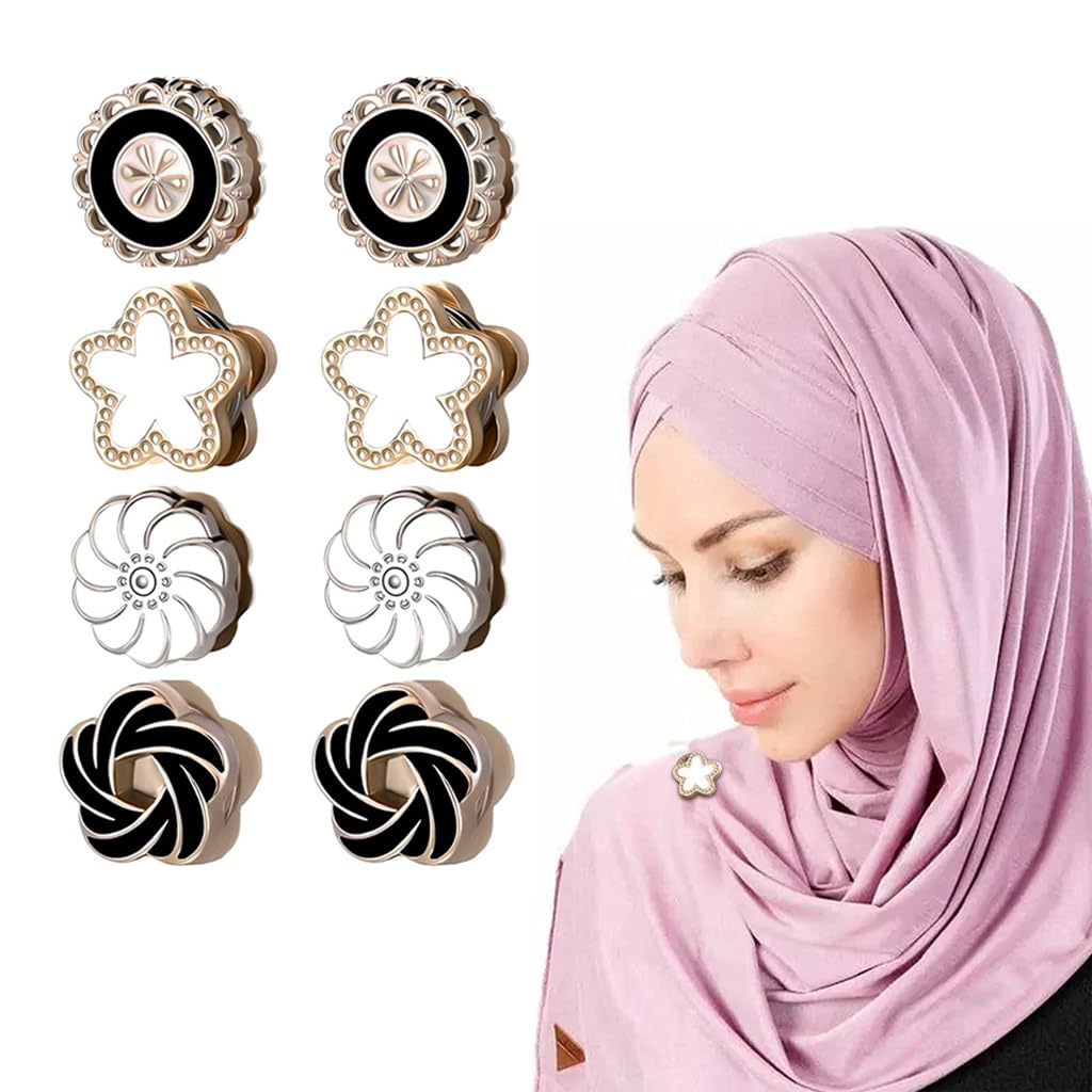 SANNIDHI Hijab Pins for Scarf featuring Strong Magnetic Flower Design | 8PCS Pinless Clips